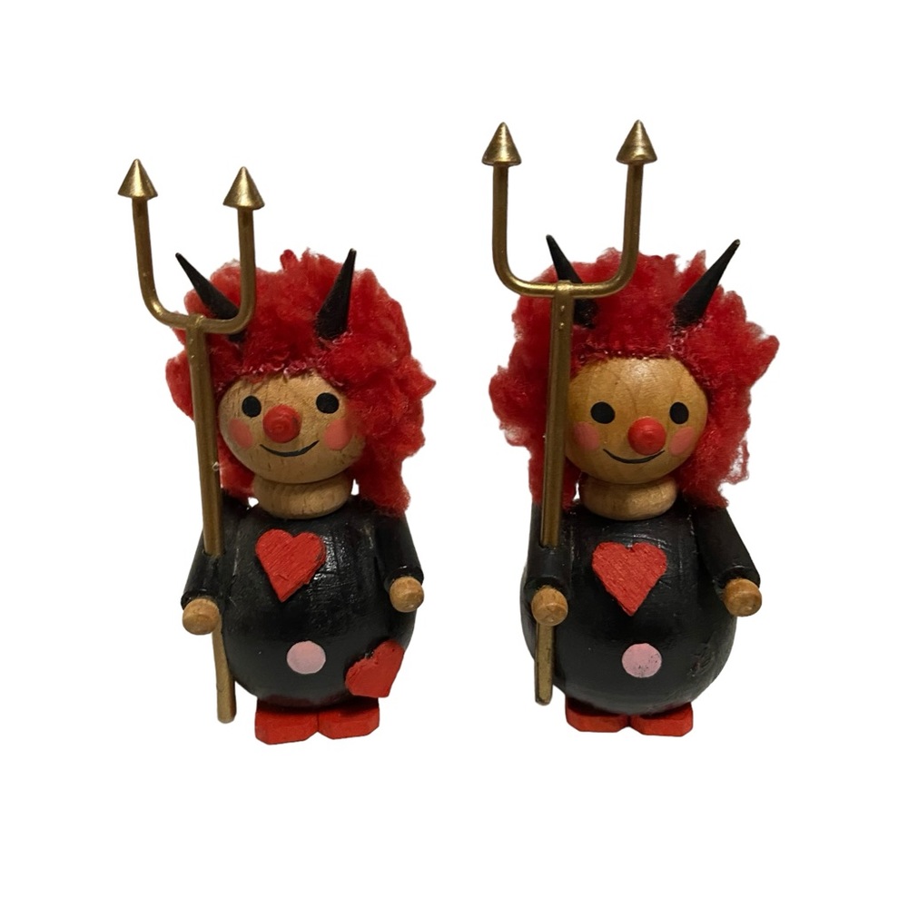 Vintage Steinbach Devil Wood Ornaments Germany Red